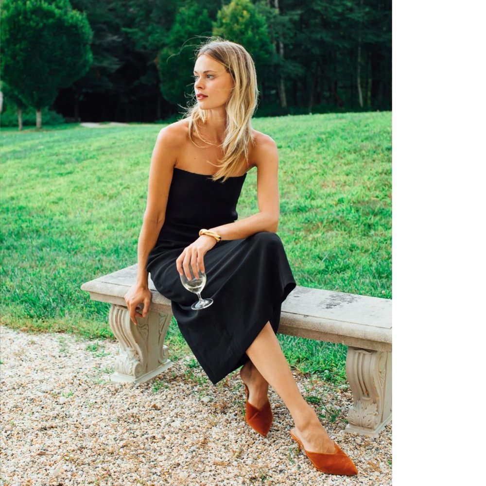 Tuckernuck Women's Strapless Noir Crepe Marin Midi Dress Black sz M NWOT